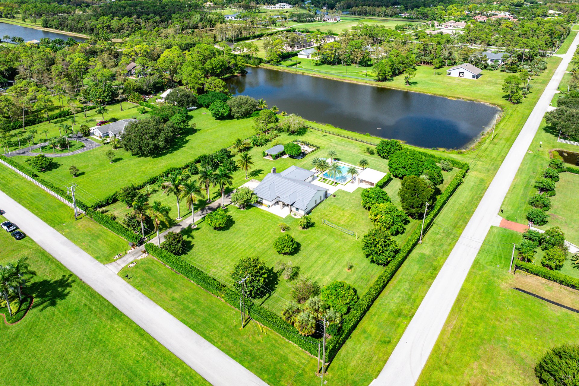Aerial view of the 5-acre estate and grounds